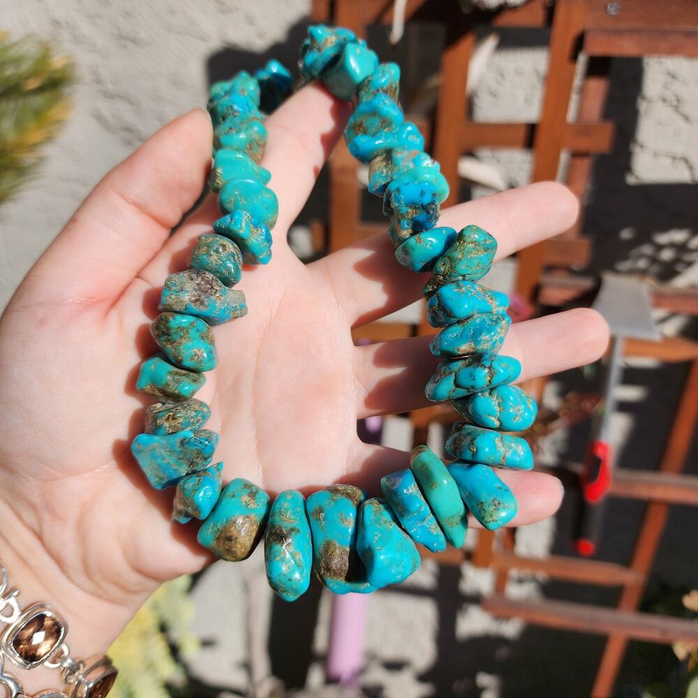 Vtg Santo Domingo Kingman Turquoise Necklace Blue Chunk Nugget Kewa Native Pawn - Picture 5 of 17